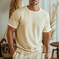 Men's Waffle Knit Tee Tee Top Color Block Crew Neck Outdoor Casual Short Sleeve Button Clothing Apparel Fashion Designer Comfortable Lightinthebox