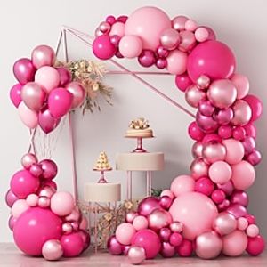 86pcs Pink Balloon Garland Arch Kit,Hot Pink Baby Pink White Balloons with Heart Lip Lipstick Balloon for Girls Birthday Princess Theme Party Background Bridal Shower Shower Decorations Lightinthebox