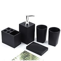 Five Pieces Set Nordic Marble Texture Resin Bathroom Accessory Toothbrush Holder Soap Dispenser Pump Bottle Brush miniinthebox - thumbnail