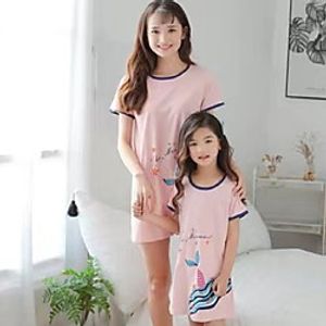 Pink Cute Cat Print Striped Dresses for Mommy and Me Lightinthebox