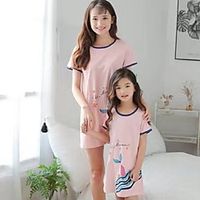 Pink Cute Cat Print Striped Dresses for Mommy and Me Lightinthebox - thumbnail