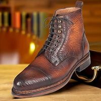 Men's Boots Retro Formal Shoes Dress Shoes Walking British Daily PU Warm Massage Height Increasing Booties / Ankle Boots Lace-up Red Brown Fall Winter miniinthebox