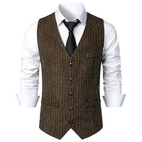 Men's Fall Winter Waistcoat Classic Vest Pattern Regular Fit V Neck Single Breasted More-button Blue Coffee Grey 2023 Lightinthebox - thumbnail