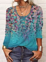 Casual Vintage Floral Print Long Sleeve Crewneck T-Shirt