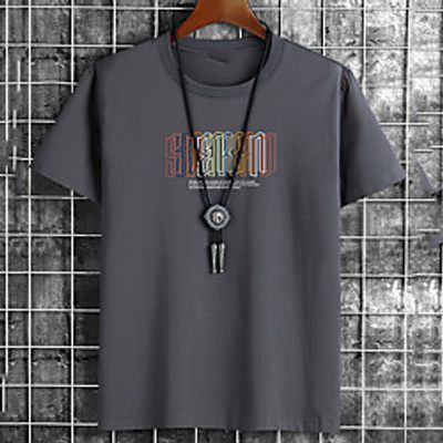 Men's Unisex Tee T shirt Hot Stamping Graphic Prints Letter Plus Size Print Short Sleeve Casual Tops Cotton Basic Fashion Designer Big and Tall White Black Khaki miniinthebox