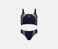 Womens Lines Print 2 Piece Swimwear  Navy Blue Combo - thumbnail