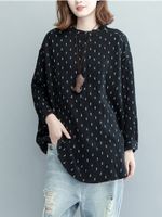 Print Irregular Hem Long Sleeve Blouse