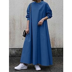 Women's Casual Dress Shift Dress Long Dress Maxi Dress Black Blue Brown Long Sleeve Pure Color Pocket Winter Fall Spring Crew Neck Classic Daily 2023 S M L XL XXL 3XL 4XL 5XL miniinthebox