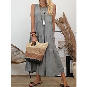 Women's A Line Dress Midi Dress Gray Sleeveless Solid Color Ruched Spring Summer Crew Neck Stylish Elegant 2022 S M L XL XXL 3XL Lightinthebox