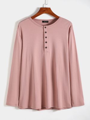 KOYYE Men Casual Plain Button Front T-Shirt
