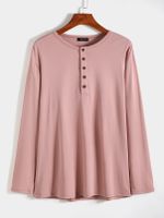 KOYYE Men Casual Plain Button Front T-Shirt - thumbnail
