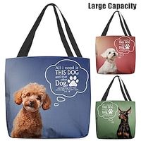 Women's Tote Shoulder Bag Canvas Tote Bag Polyester Shopping Daily Holiday Print Large Capacity Foldable Lightweight Dog Letter Pink Blue Green Lightinthebox - thumbnail