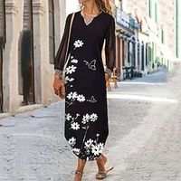 Women's Shift Formal Dress Long Formal Dress Maxi Formal Dress Black Long Sleeve Floral Mesh Winter Fall Autumn V Neck Winter Formal Dress Fall Formal Dress Loose Fit 2023 S M L XL XXL miniinthebox - thumbnail