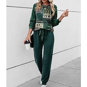 Women's Sweatshirt Tracksuit Pants Sets Blue Purple Green Graphic Drawstring Print Long Sleeve Outdoor Casual Active Daily Round Neck Regular Fit Spring   Fall Lightinthebox