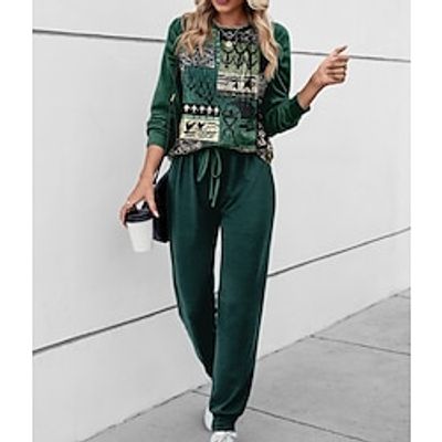 Women's Sweatshirt Tracksuit Pants Sets Blue Purple Green Graphic Drawstring Print Long Sleeve Outdoor Casual Active Daily Round Neck Regular Fit Spring   Fall Lightinthebox