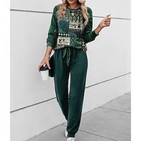 Women's Sweatshirt Tracksuit Pants Sets Blue Purple Green Graphic Drawstring Print Long Sleeve Outdoor Casual Active Daily Round Neck Regular Fit Spring   Fall Lightinthebox - thumbnail