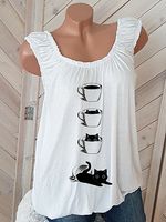 Cat Print Sleeveless T-shirt - thumbnail