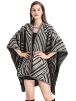 Elegant Striped Thick Bat Sleeve Knitted Shawl