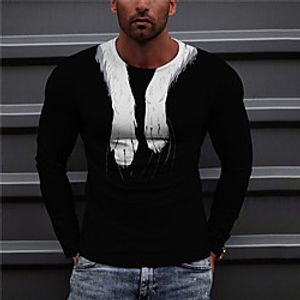 Men's Unisex T shirt 3D Print Abstract Graphic Prints Crew Neck Daily Holiday Print Long Sleeve Tops Casual Designer Big and Tall Black / White miniinthebox