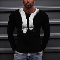Men's Unisex T shirt 3D Print Abstract Graphic Prints Crew Neck Daily Holiday Print Long Sleeve Tops Casual Designer Big and Tall Black / White miniinthebox - thumbnail