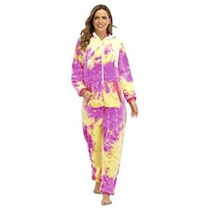 Adults' Kigurumi Pajamas Nightwear Tie Dye Print Onesie Pajamas Flannel Cosplay For Men and Women Christmas Animal Sleepwear Cartoon Festival / Holiday Costumes miniinthebox