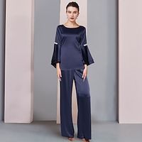 Two Piece Jumpsuit  Pantsuit Mother of the Bride Dress Formal Wedding Guest Plus Size Elegant Scoop Neck Floor Length Charmeuse Long Sleeve with Appliques Crystal Brooch 2023 Lightinthebox - thumbnail