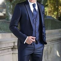 Dark Navy Gray Men's Wedding Party Suits Solid Colored 3 Piece Tailored Fit Single Breasted Two-buttons 2023 miniinthebox