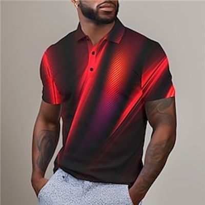 Geometry Men's Casual Print 3D Golf Polo Outdoor Daily Wear Streetwear Polyester Short Sleeve Turndown Polo Shirts Yellow Red Spring  Summer S M L Micro-elastic Lapel Polo Lightinthebox