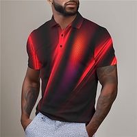 Geometry Men's Casual Print 3D Golf Polo Outdoor Daily Wear Streetwear Polyester Short Sleeve Turndown Polo Shirts Yellow Red Spring  Summer S M L Micro-elastic Lapel Polo Lightinthebox - thumbnail