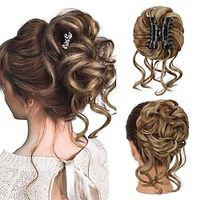 Messy Bun Hair Piece Claw Clip Hair Bun Extension Curly Wavy Tousled Updo Hair Extensions Synthetic Chignon Buns Hair Pieces for Women-Brown Mixed Blonde Lightinthebox