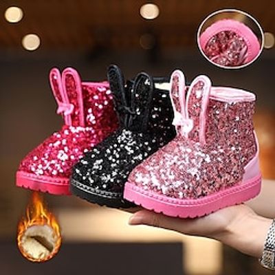 Girls' Boots Daily Snow Boots Bootie Flower Girl Shoes Glitter Portable Breathability Non-slipping Princess Shoes Big Kids(7years ) Little Kids(4-7ys) Daily Theme Party Walking Strappy Black Pink miniinthebox