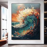 Hand painted Abstract Ocean Wave Oil Painting On Canvas hand painted Gold wave ocean Painting for Living Room Decor Colorful Seascape Painting Textured landscape painting for Wall Art painting Lightinthebox