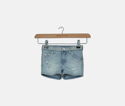 Toddler Girls Metallic Waist Distressed Denim Shorts Light Washed Toddler Girls Metallic Waist Distressed Denim Shorts Light Washed