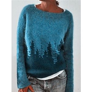 Women's Crew Neck Pullover Sweater Jumper Ribbed Knit Acrylic Knitted Fall Winter Regular Outdoor Daily Going out Stylish Casual Soft Long Sleeve Color Block Blue Green S M L miniinthebox