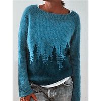 Women's Crew Neck Pullover Sweater Jumper Ribbed Knit Acrylic Knitted Fall Winter Regular Outdoor Daily Going out Stylish Casual Soft Long Sleeve Color Block Blue Green S M L miniinthebox - thumbnail
