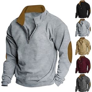 Men's Sweatshirt Quarter Zip Sweatshirt Black Wine Camel Light Grey Dark Gray Standing Collar Plain Patchwork Sports  Outdoor Daily Holiday Streetwear Basic Casual Spring   Fall Clothing Apparel miniinthebox