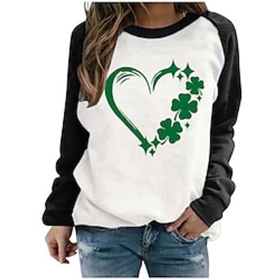 Women's Sweatshirt Pullover Heart Shamrock St.Patrick's Day Valentine's Day Print Black Red Blue Active Sportswear Round Neck Long Sleeve Top Micro-elastic Fall  Winter Lightinthebox