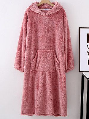 Casual Loose Home Coral Fleece Thermal Midi Dress