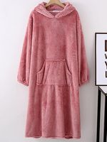 Casual Loose Home Coral Fleece Thermal Midi Dress - thumbnail