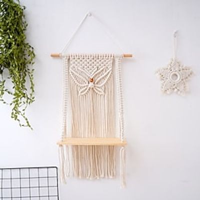 Macrame Wall Hanging Shelf - Bohemian Wall Decor for Bedroom - Woven Rope Macrame Wall Art as Boho Bathroom Shelf Decor - Macrame Shelf Wall Hanging Plant Hanger with Crochet Wall Hangings Lightinthebox