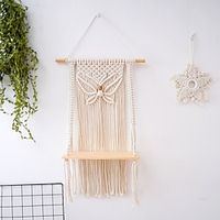 Macrame Wall Hanging Shelf - Bohemian Wall Decor for Bedroom - Woven Rope Macrame Wall Art as Boho Bathroom Shelf Decor - Macrame Shelf Wall Hanging Plant Hanger with Crochet Wall Hangings Lightinthebox - thumbnail