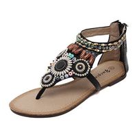 Beaded Bohemia Rhinestone Clip Toe Zipper Flat Sandals