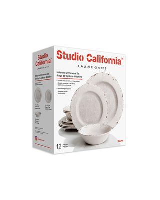 Laurie Gates Mauna 12 Pieces Dinnerware Set Ice Crackle Look Decal