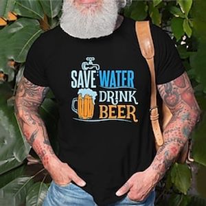 Men's Unisex T shirt Hot Stamping Graphic Prints Beer Letter Crew Neck Street Daily Print Short Sleeve Tops Casual Designer Big and Tall Sports White Black Navy Blue miniinthebox