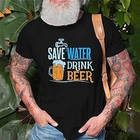 Men's Unisex T shirt Hot Stamping Graphic Prints Beer Letter Crew Neck Street Daily Print Short Sleeve Tops Casual Designer Big and Tall Sports White Black Navy Blue miniinthebox - thumbnail
