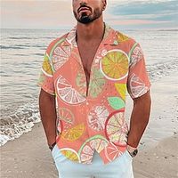 Men's Shirt 3D Print Lemon Fruit Turndown Street Casual Button-Down Print Short Sleeve Tops Designer Casual Fashion Breathable Blue Pink Yellow / Summer / Spring / Summer miniinthebox - thumbnail