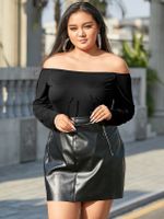 YOINS BASICS Plus Size Off the shoulder Plain Long sleeves Bodysuit - thumbnail