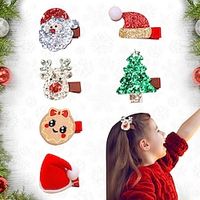 6 Pieces Toddler Girls' School / Outdoor / Christmas Gifts Graphic / Animal / Cartoon Sequins Cotton Hair Accessories MS3414 hair clips 6 pieces One-Size miniinthebox - thumbnail