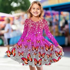 Carnival Girls' 3D Butterfly Dress Pink Long Sleeve 3D Print Spring Fall Sports  Outdoor Daily Holiday Cute Casual Beautiful Kids 3-12 Years Casual Dress A Line Dress Above Knee Polyester Regular Fit Lightinthebox