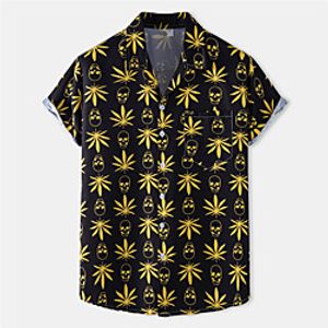 Men's Shirt Skull Leaves Button-Down Short Sleeve Casual Tops Cotton Casual Fashion Hawaiian Breathable Black / Beach miniinthebox